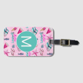 Girly Pink Sommer Strand Urlaub Muster Monogramm Gepäckanhänger (Vorderseite (Horizontal))