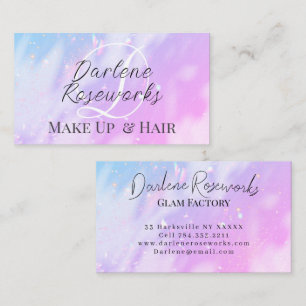 Girly Pink Sparkle Blue Moderner Friseur Salon Visitenkarte