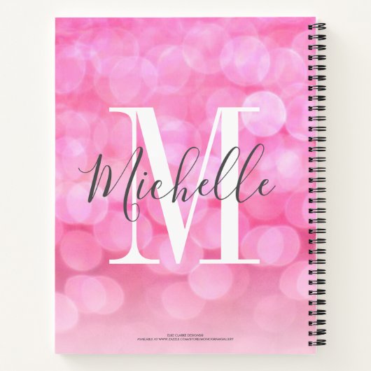 Girly Pink Sparkle Bokeh Monogram Name Notizblock (Rückseite)