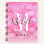Girly Pink Sparkle Bokeh Monogram Name Notizblock (Vorderseite)