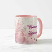Girly Pink Sparkle Glitzer Blume Tasse (VorderseiteRechts)