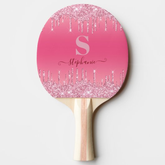 Girly Pink Sparkle Glitzer Monogram Pong Pad Pad Tischtennis Schläger (Rückseite)