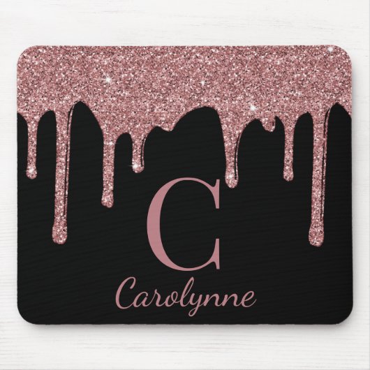 Girly Pink Sparkle Glitzer Tropfen Monogram Mousepad (Vorne)