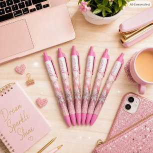 Girly Pink Sparkle Office School Writing Kugelschreiber