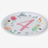 Girly Pink Spring Floral Bee Kindergeburtstag Pappteller (Schrägansicht)