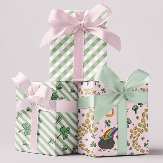 Girly Pink St. Patricks Day Geschenkpapier Set