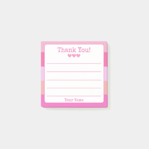 Girly Pink Stripe Ihren Namen und Herzen Vielen Da Post-it Klebezettel