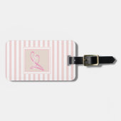 Girly Pink Stripe Monogram Personalisiert Gepäckanhänger (Vorderseite horizontal)