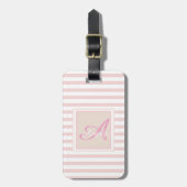 Girly Pink Stripe Monogram Personalisiert Gepäckanhänger (Vorderseite vertikal)