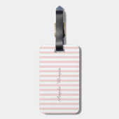 Girly Pink Stripe Monogram Personalisiert Gepäckanhänger (Rückseite vertikal)