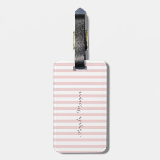 Girly Pink Stripe Monogram Personalisiert Gepäckanhänger (Rückseite vertikal)