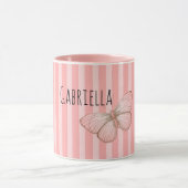 Girly Pink Stripes Butterfly Tasse (Zentrum)