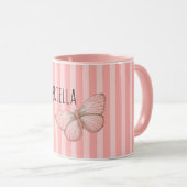 Girly Pink Stripes Butterfly Tasse (VorderseiteRechts)