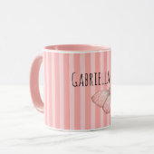 Girly Pink Stripes Butterfly Tasse (Vorderseite Links)