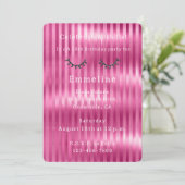 Girly Pink Stripes Glitzy Black Glitzer Eyelashes Einladung (Stehend Vorderseite)