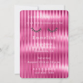 Girly Pink Stripes Glitzy Black Glitzer Eyelashes Einladung (Vorderseite)