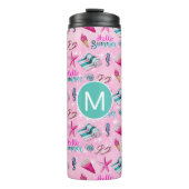 Girly Pink Summer Beach Holiday Pattern Monogram Thermosbecher (Vorderseite)