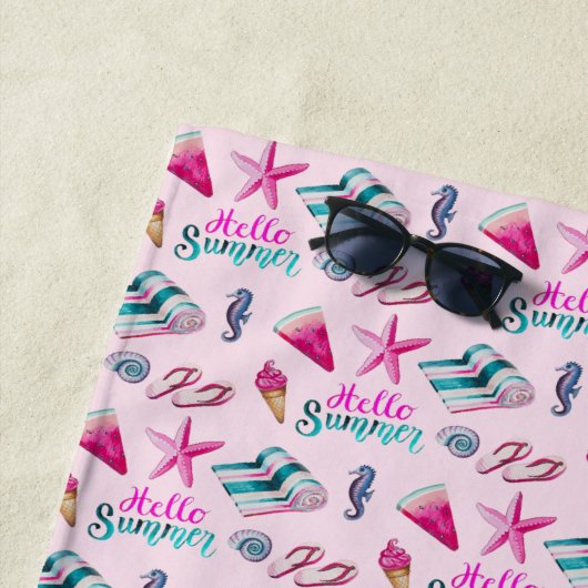Girly Pink Summer Beach Holiday Pattern Strandtuch (Beispiel)