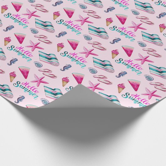 Girly Pink Summer Beach Watercolor Pattern Geschenkpapier (Ecke)