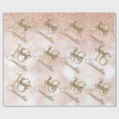 Girly Pink Sweet 16 Birthday Rose Gold Glitzer Geschenkpapier (Flach)