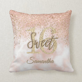 Girly Pink Sweet 16 Birthday Rose Gold Glitzer Kissen