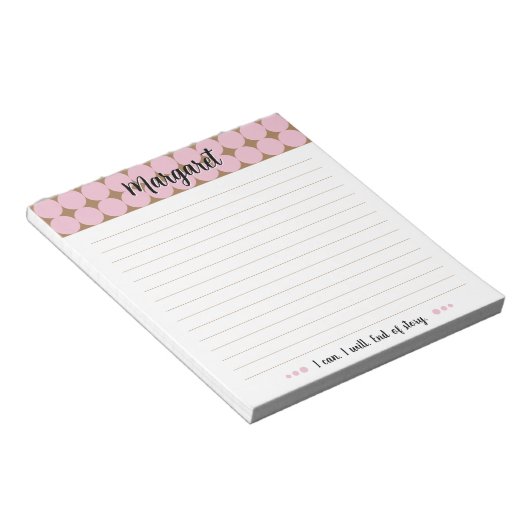 Girly Pink Tan Dots Musterskript Notepad Notizblock (angewinkelt)