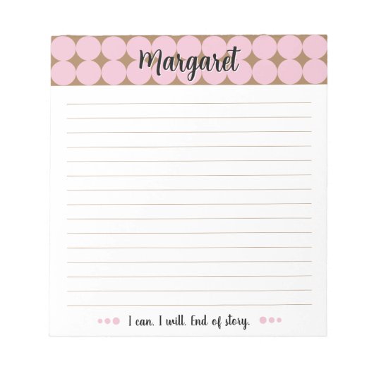 Girly Pink Tan Dots Musterskript Notepad Notizblock (Vorderseite)