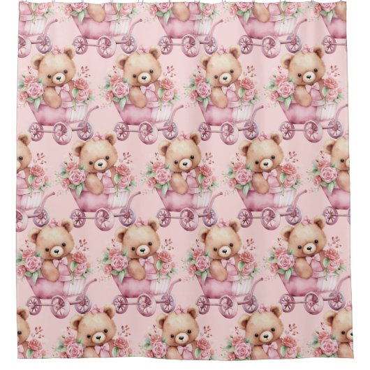 Girly Pink Teddy Bären Duschvorhänge Duschvorhang (Vorderseite)