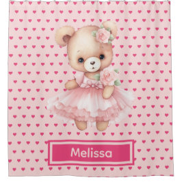 Girly Pink Teddy Bear Monogram Duschvorhänge Duschvorhang