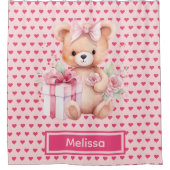 Girly Pink Teddy Bear Monogram Duschvorhänge Duschvorhang (Vorderseite)