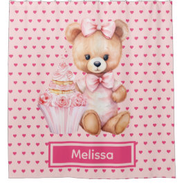 Girly Pink Teddy Bear Monogram Duschvorhänge Duschvorhang