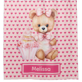Girly Pink Teddy Bear Monogram Duschvorhänge Duschvorhang