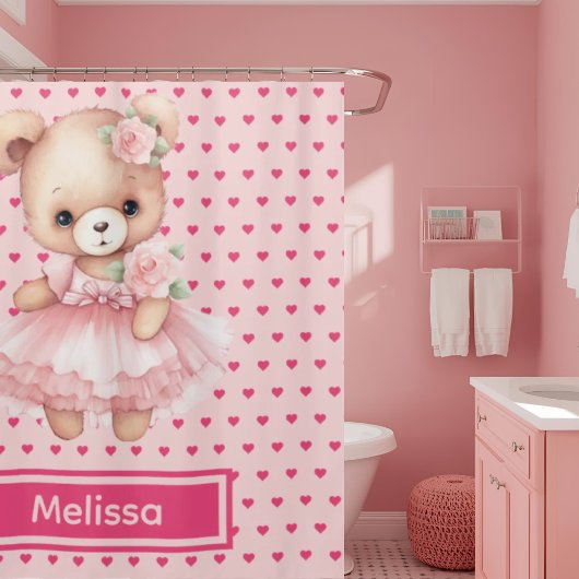 Girly Pink Teddy Bear Monogram Duschvorhänge Duschvorhang