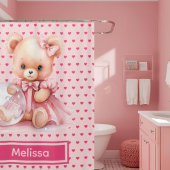 Girly Pink Teddy Bear Monogram Duschvorhänge Duschvorhang