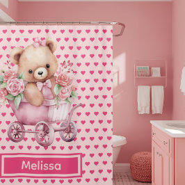 Girly Pink Teddy Bear Monogram Duschvorhänge Duschvorhang