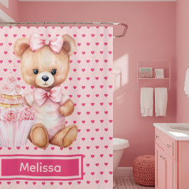 Girly Pink Teddy Bear Monogram Duschvorhänge Duschvorhang