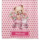 Girly Pink Teddy Bear Monogram Duschvorhänge Duschvorhang (Vorderseite)