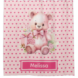 Girly Pink Teddy Bear Monogram Duschvorhänge Duschvorhang