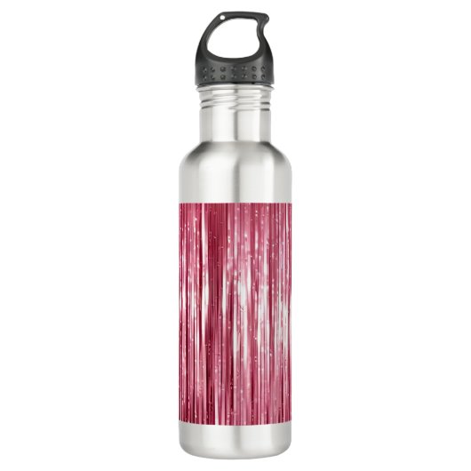 Girly Pink Tinsel Stripes Edelstahlflasche (Vorderseite)