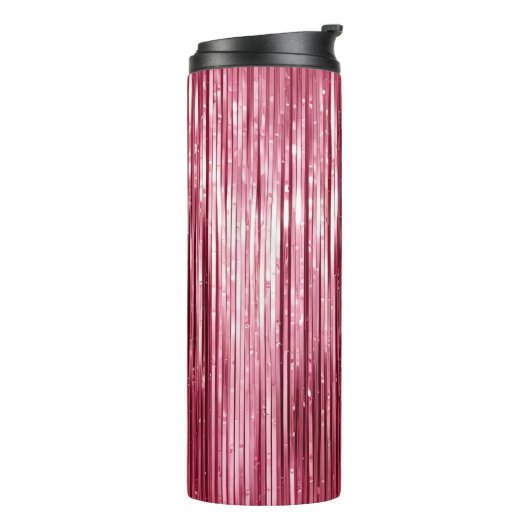 Girly Pink Tinsel Stripes Thermosbecher (Nach links gedreht)