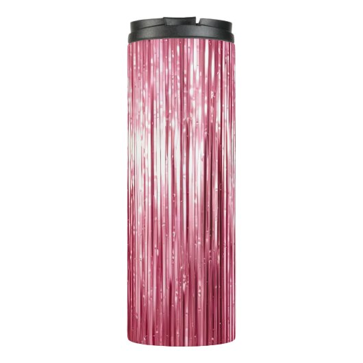 Girly Pink Tinsel Stripes Thermosbecher (Rückseite)