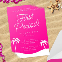 Girly Pink Trendy Beach First Period Party