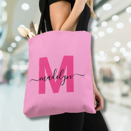 Girly Pink Trendy Modern Script Name Monogram Tasche