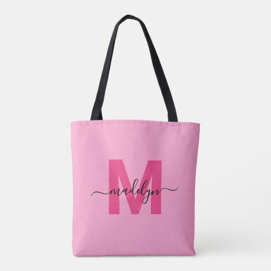 Girly Pink Trendy Modern Script Name Monogram Tasche (Rückseite)