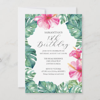 Girly Pink Tropical 13. Geburtstag Einladung
