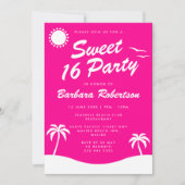 Girly Pink Tropical Beach Birthday Sweet 16 Einladung (Vorderseite)