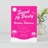 Girly Pink Tropical Beach Birthday Sweet 16 Einladung (Stehend Vorderseite)