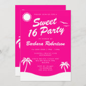 Girly Pink Tropical Beach Birthday Sweet 16 Einladung (Vorne/Hinten)