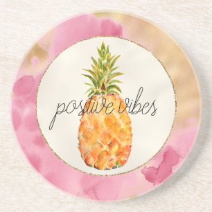 Girly Pink Tropical Pineapse Gold Glitzer Getränkeuntersetzer