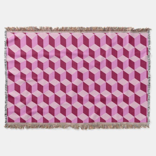 Girly Pink Tumbling Blocks Nahtloses Muster Decke (Vorderseite)